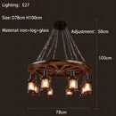 Antique brass and wood iron wheel led pendant lights dining room
