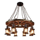 Antique brass and wood iron wheel led pendant lights dining room