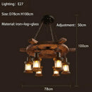 Antique brass and wood iron wheel led pendant lights dining room