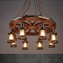 Antique brass and wood iron wheel led pendant lights dining room