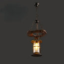 Antique brass and wood iron wheel led pendant lights dining room