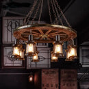 Antique brass and wood iron wheel led pendant lights dining room
