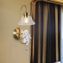 Antique brass angel glass sconce light bedroom wall lamp