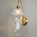 Antique brass angel glass sconce light bedroom wall lamp