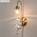 Antique brass angel glass sconce light bedroom wall lamp