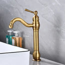 Antique brass basin faucet curved spout bathroom mixer tap