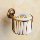 Antique brass bathroom set with ornate mounts and ceramic brush cup
