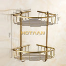 Antique brass bathroom shower shelf two tier corner caddy with hooks