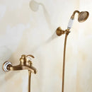Antique brass bathtub shower set with ceramic handles bathroom mixer