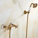 Antique brass bathtub shower set with ceramic handles bathroom mixer