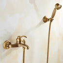 Antique brass bathtub shower set with ceramic handles bathroom mixer