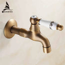 Antique brass bibcock faucet with floral ceramic handle garden tap