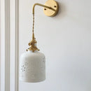 Antique brass ceramic led wall sconce with floral shade for bedroom