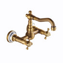 DecorBites™ Brass Ceramic Wall Mount Faucet for Bathroom Washbasin - Double Handle Cold Hot Water