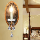 Antique brass clear crystal wall sconce bedroom candle light