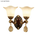 Antique brass crystal drop wall lamp bedroom sconce with e12 e14 base