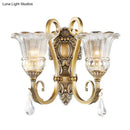 Antique brass crystal drop wall sconce bedroom led light
