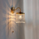 Antique brass crystal led wall sconce bedroom pull chain light