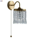 Antique brass crystal led wall sconce bedroom pull chain light
