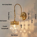 Antique brass crystal wall lamp bedroom luxury sconce