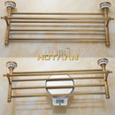 Antique brass double tier towel rack bathroom ceramic towel holder