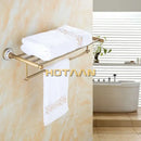Antique brass double tier towel rack bathroom ceramic towel holder