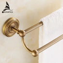 Antique brass double towel bar bathroom rack with ornate base