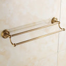 Antique brass double towel bar bathroom rack with ornate base
