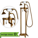 Antique brass dual handle floor mount bath set with handshower bathroom