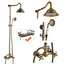 Antique brass dual handle shower faucet set with shelf bathroom
