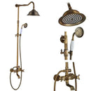 Antique brass dual handle shower faucet set with shelf bathroom