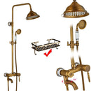 Antique brass dual handle shower faucet set with shelf bathroom