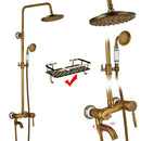 Antique brass dual handle shower faucet set with shelf bathroom