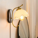 Antique brass floral frosted glass led wall lights bedroom sconce