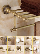 Antique brass floral hardware set bathroom double tier towel rack