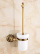 Antique brass floral hardware set bathroom double tier towel rack