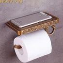 Antique brass floral toilet paper holder with phone rack bathroom
