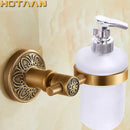 Antique brass floral towel ring soap dispenser holder bathroom accessory