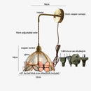 Antique brass flower glass led wall light bedroom sconce with pull chain
