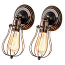 Antique brass industrial wall lamp bedroom wire cage sconce