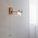 Antique brass industrial wall light with clear glass for bedroom