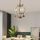Antique brass iron crystal chandelier with leaf details bedroom light