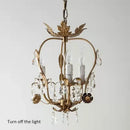 Antique brass iron crystal chandelier with leaf details bedroom light