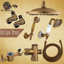 Antique brass round shower faucet set with handheld sprayer bathroom