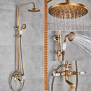Antique brass shower set with ceramic hand sprayer bathroom fixture