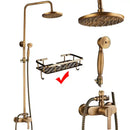 Antique brass shower set with rainhead and handshower – bathroom