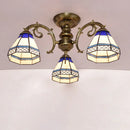 Antique brass stained glass bell ceiling light bedroom fixture