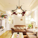 Brass Porcelain Floral Chandelier