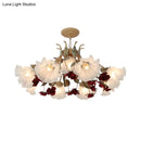 Antique brass & white porcelain red floral chandelier living room ceiling light