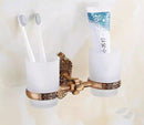 DecorBites™ Bronze Carved Bath Accessories Set: Shelf, Towel Rack, Paper Holder, Toilet Brush Holder